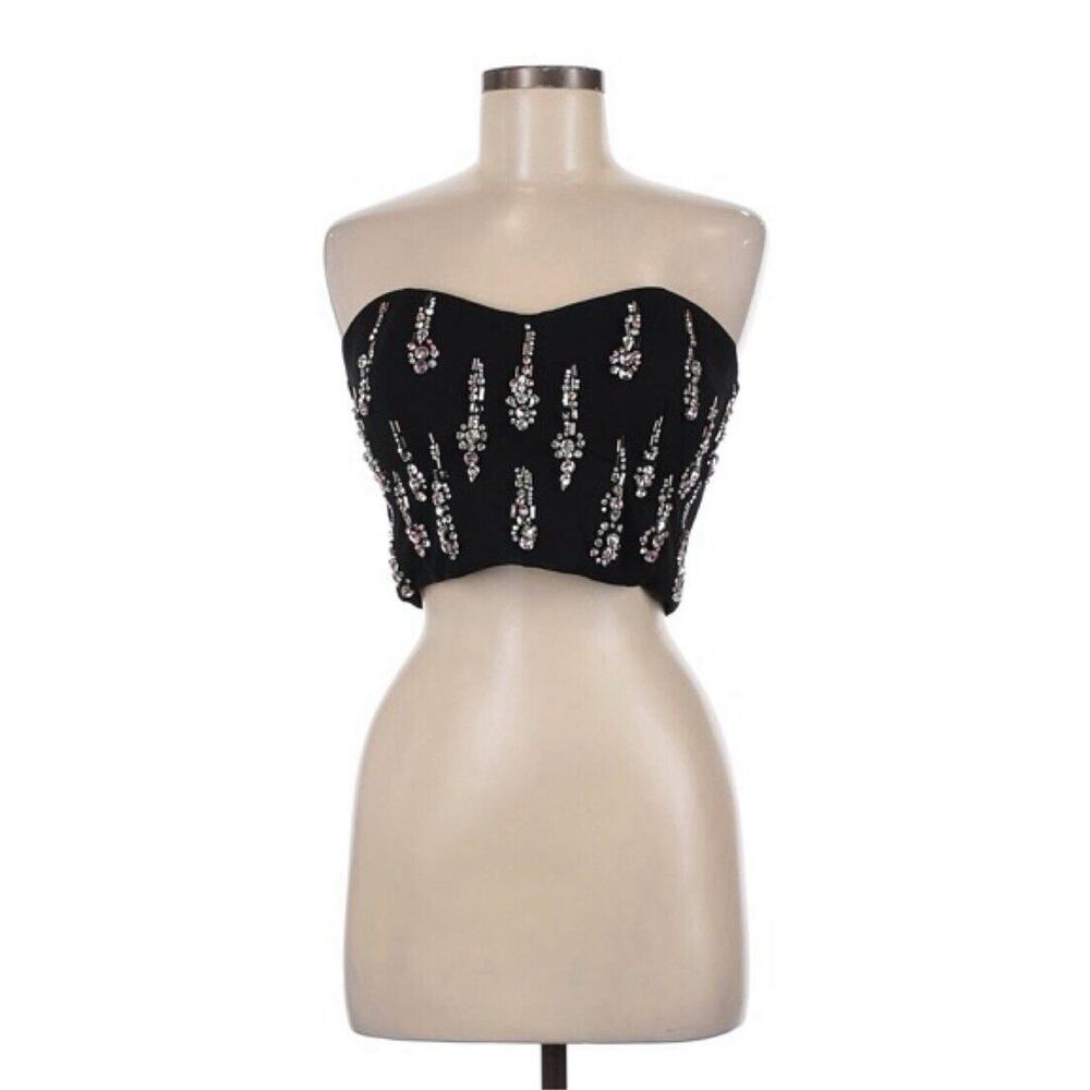Fashion Nova Black Embellished Strapless Crop Top & Flare Pants Set SIZE MEDIUM - Picture 2 of 5